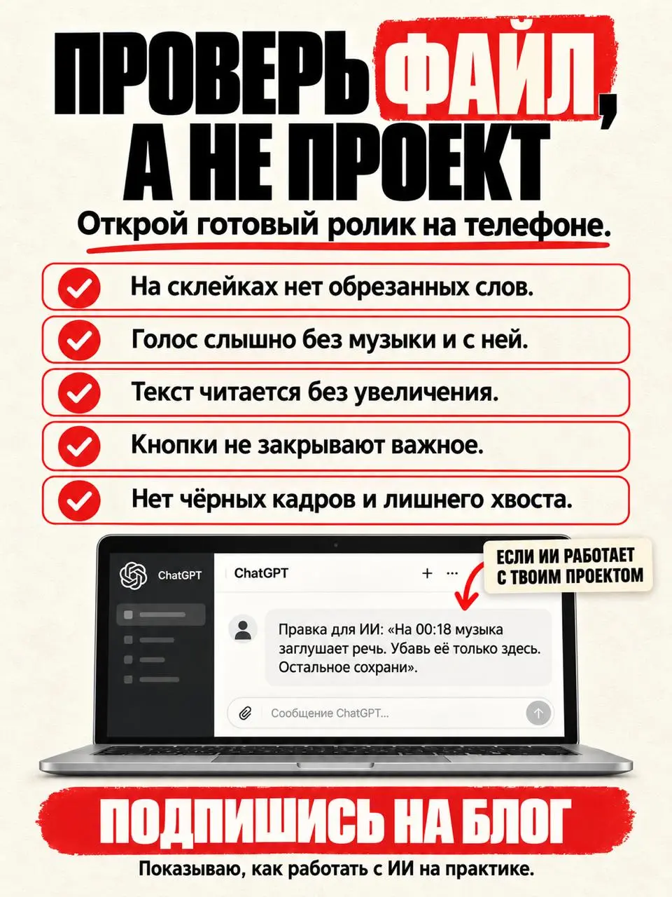 🎬 Нет денег на монтажёра? Собери Reels сам
Записать видео — полдела. Потом выясняется, что половину дублей нужно вырезать, голос звучит тихо, музыка мешает, а субтитры закрывают лицо | Сетка — социальная сеть от hh.ru