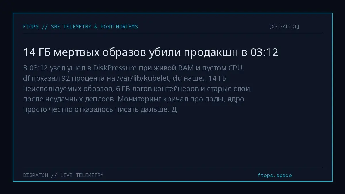 В 03:12 узел ушел в DiskPressure при живой RAM и пустом CPU | Сетка — социальная сеть от hh.ru
