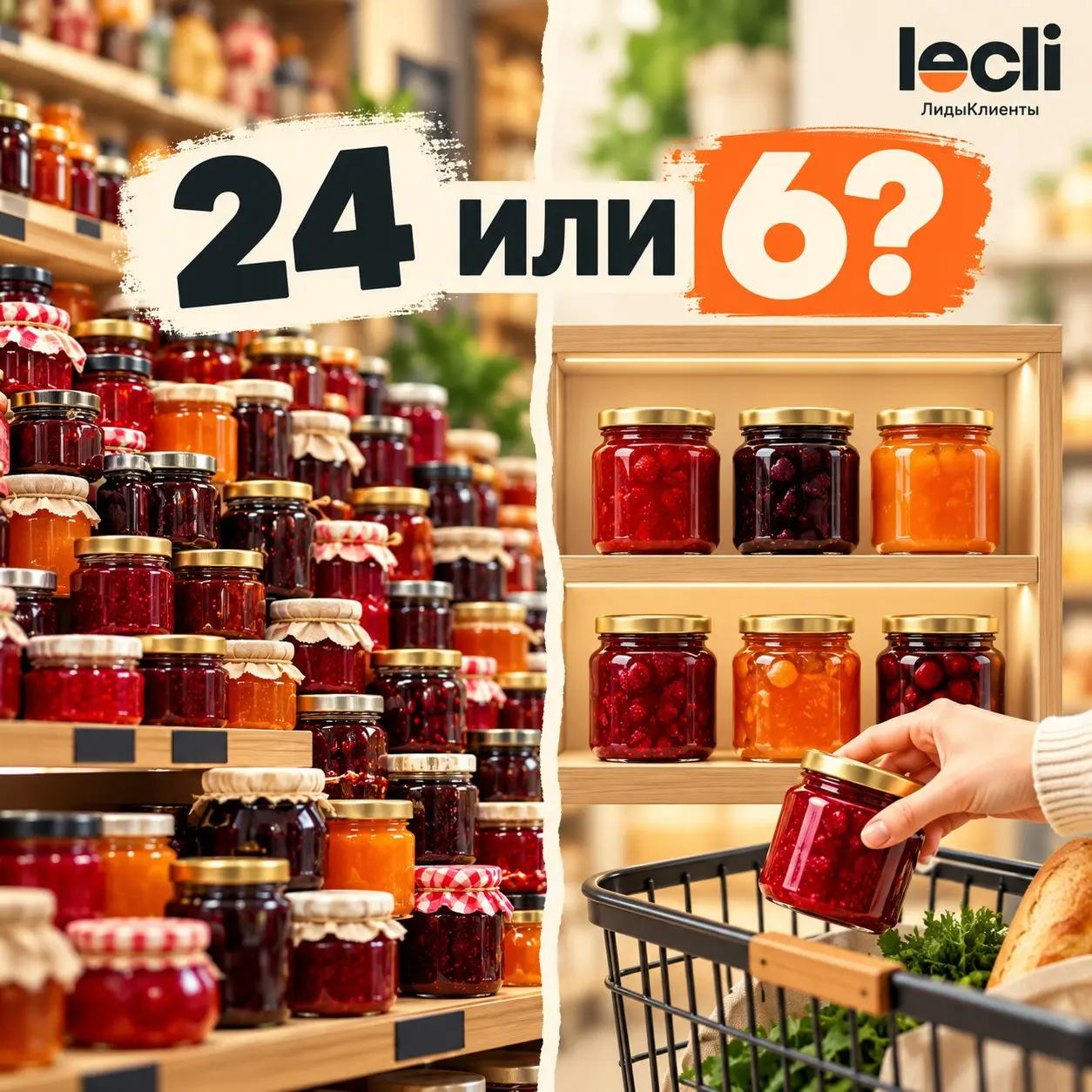 24 сорта джема привлекли больше людей. Купили чаще там, где было шесть
В полевом эксперименте 2000 года в магазине по очереди выставляли 24 и 6 сортов джема | Сетка — социальная сеть от hh.ru