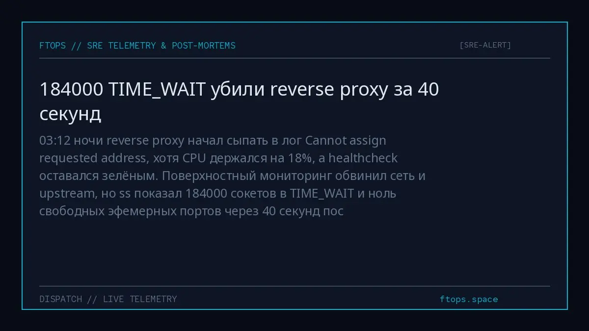 03:12 ночи reverse proxy начал сыпать в лог Cannot assign requested address, хотя CPU держался на 18%, а healthcheck оставался зелёным | Сетка — социальная сеть от hh.ru