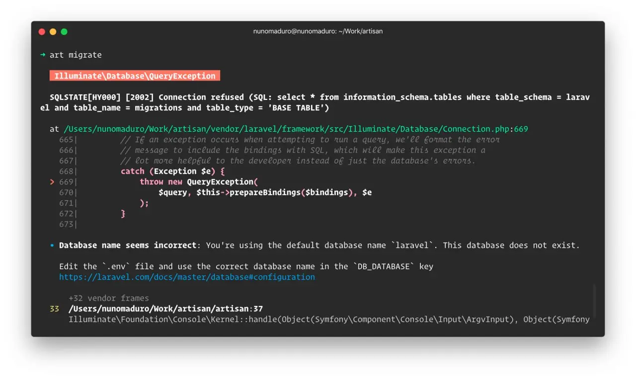 https://github.com/nunomaduro/collision
Пакет для красивого вывода ошибок в php cli приложениях | Сетка — социальная сеть от hh.ru
