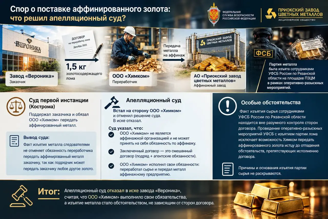 «Веронике» предложили подождать: суд отказал в возврате изъятого металла
История о споре между ювелирной компанией "Вероника" и переработчиком "Химком" получила свое продолжение | Сетка — социальная сеть от hh.ru