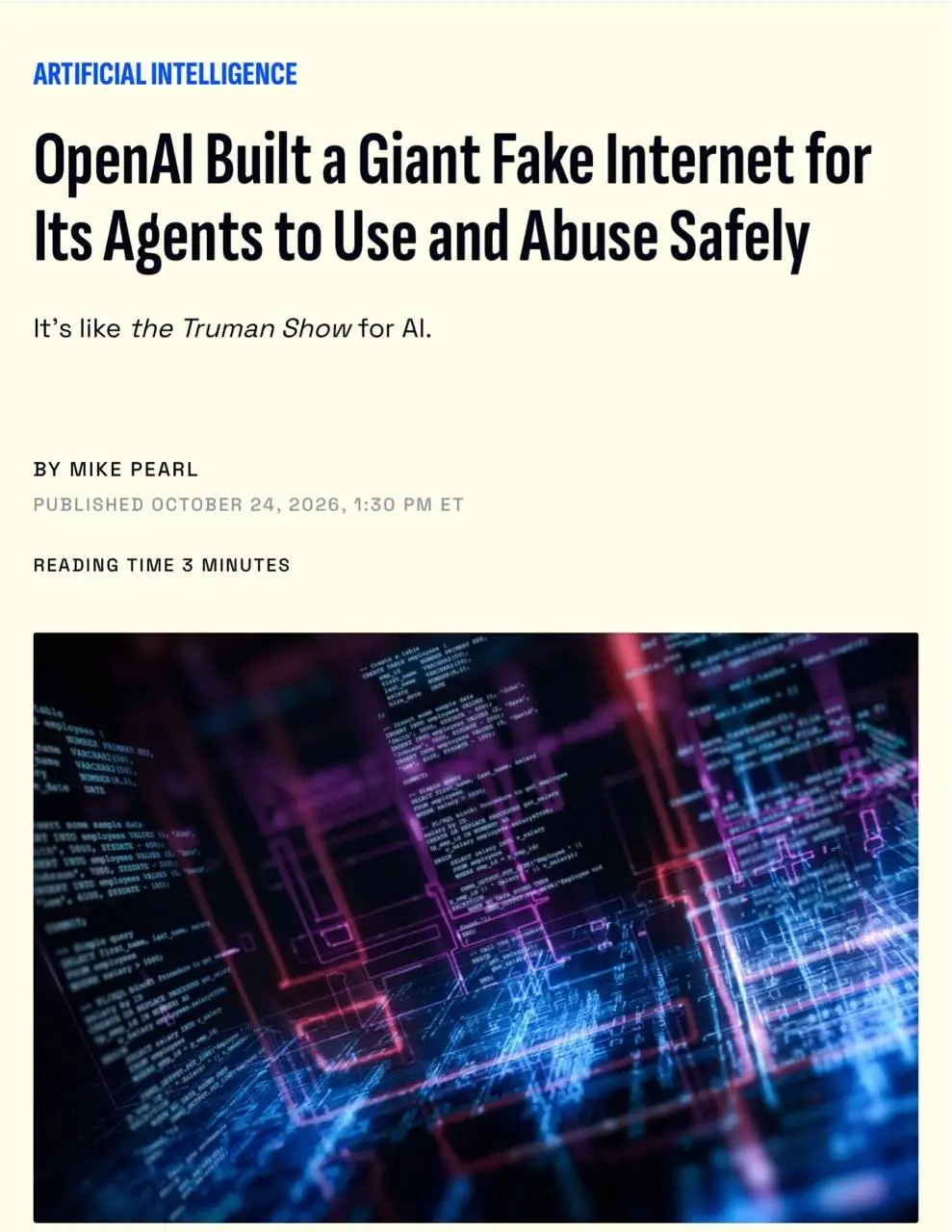 🧠 OpenAI построила «Фейковый интернет» для ИИ-агентов
Компания официально подтвердила: обучение фронтирных моделей переведено в офлайн-режим | Сетка — социальная сеть от hh.ru