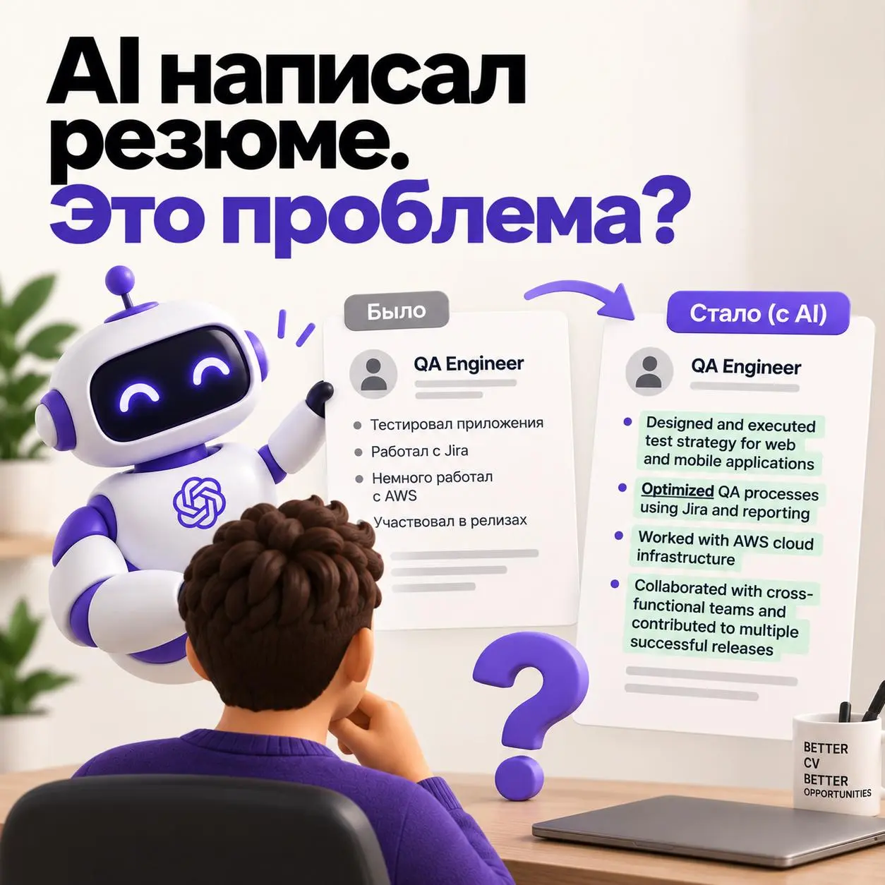 AI написал резюме. Это проблема?
Сейчас можно написать о своем опыте в ИИ и за пару минут получить отличное резюме.
И тут начинаются разговоры:
"Резюме уже ненастоящее" | Сетка — социальная сеть от hh.ru