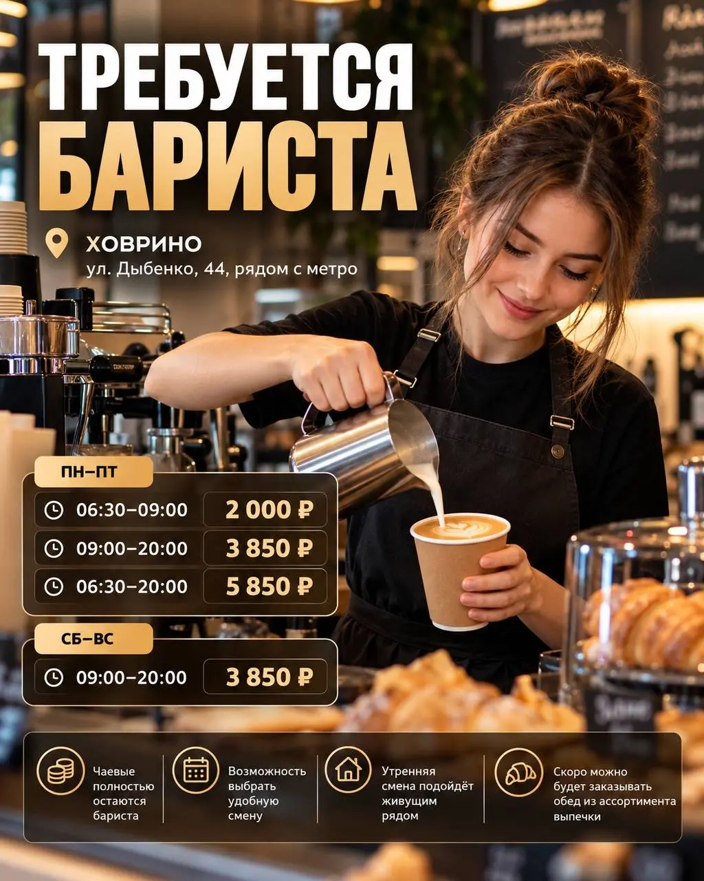 БАРИСТА
кофейня формата «кофе с собой»
• Москва, Ховрино, м. Ховрино, Москва, ул. Дыбенко, 44
• Рестораны/Кафе
• +79332046362
Полное описание вакансии размещено в Телеграм и Макс | Сетка — социальная сеть от hh.ru