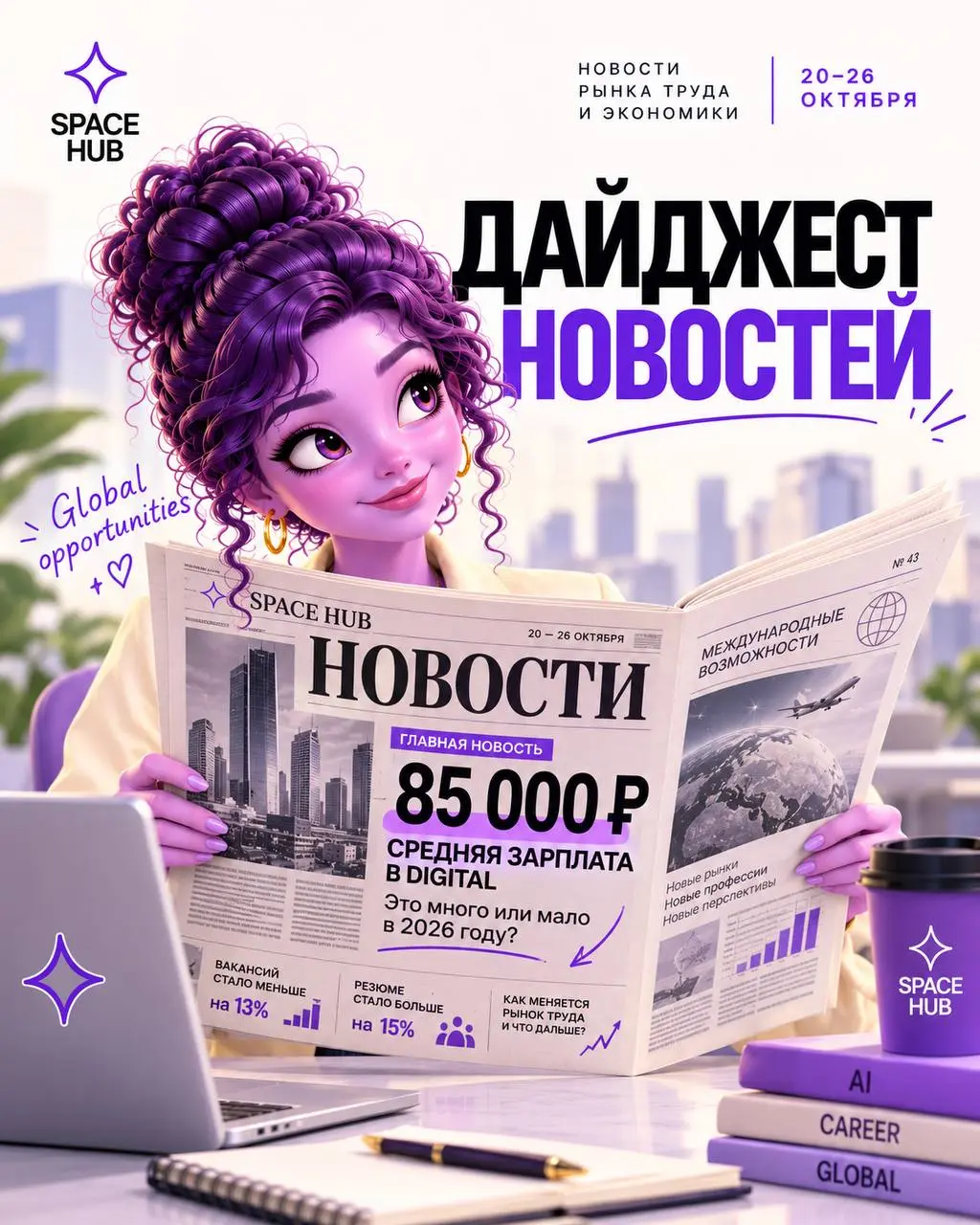 Новости рынка труда и экономики | 20–26 октября
🔥 Рынок переходит под контроль работодателей
Конкуренция за рабочие места растет: вакансий за год стало на 13% меньше, а резюме — на 15% больше | Сетка — социальная сеть от hh.ru
