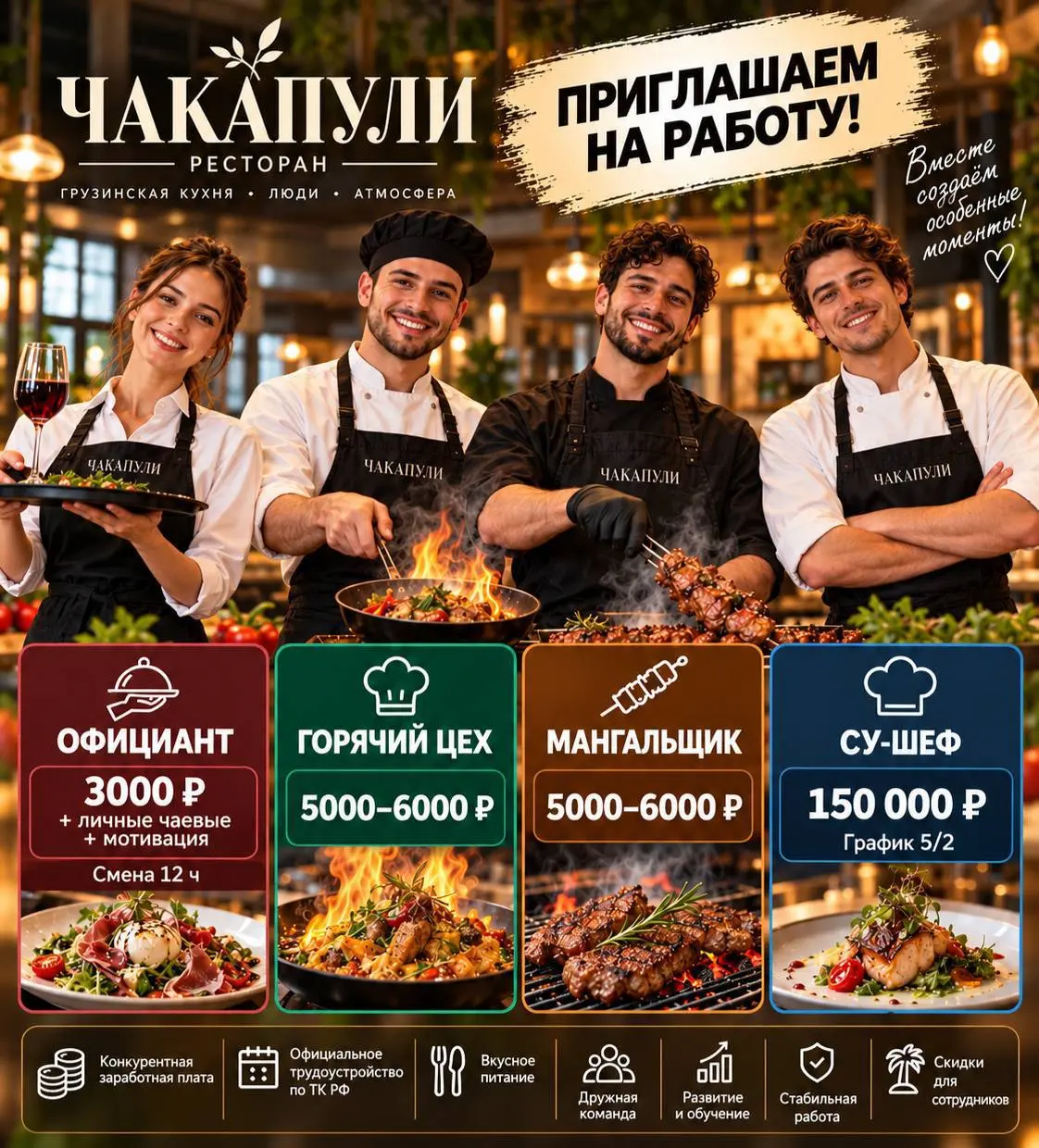 1️⃣ОФИЦИАНТ,
2️⃣ГОРЯЧИЙ ЦЕХ,
3️⃣МАНГАЛЩИК,
4️⃣СУ-ШЕФ
Ресторан Чакапули
• Москва
• Рестораны/Кафе
• +79685614174
Полное описание вакансии размещено в Телеграм и Макс | Сетка — социальная сеть от hh.ru