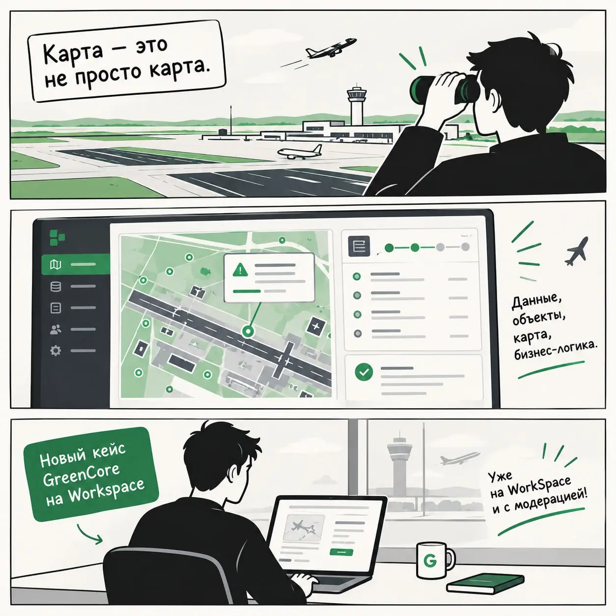 #КейсыGreenCore
Когда карта — это не просто карта: новый кейс GreenCore на WorkSpace
Представьте систему, в которой нужно не просто хранить данные об аэродроме, а управлять сложными взаимосвязями межд... | Сетка — социальная сеть от hh.ru