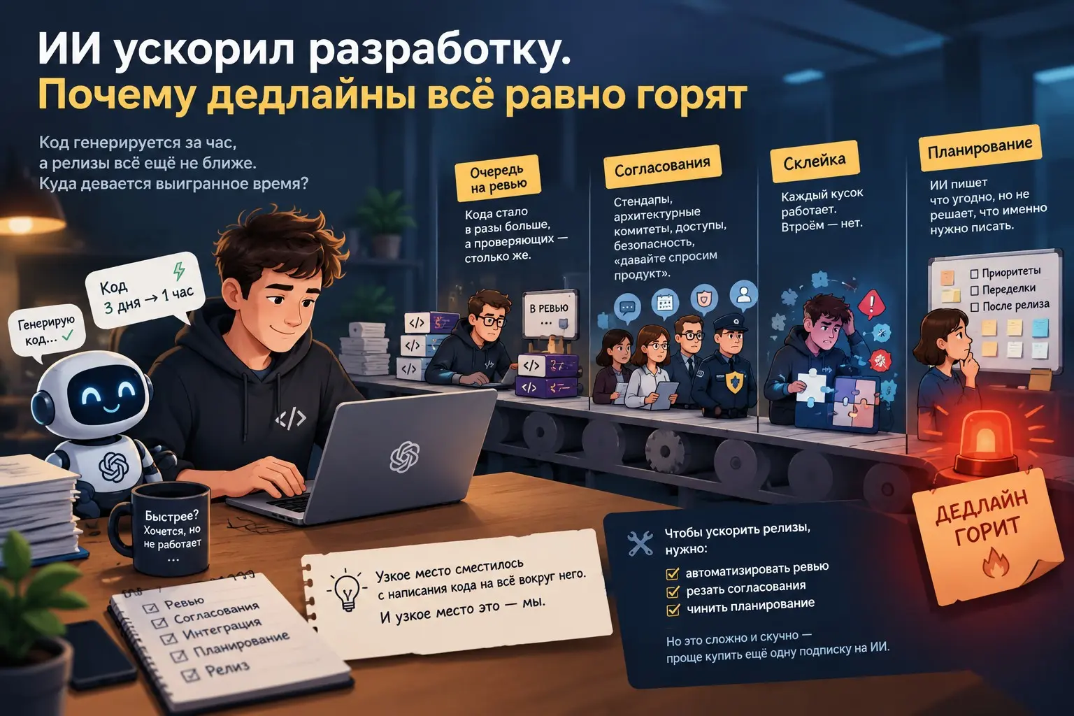 ИИ ускорил разработку. Почему дедлайны всё равно горят | Сетка — социальная сеть от hh.ru