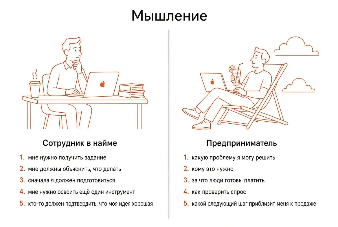 Трансформация мышления от сотрудника в найме до предпринимателя👇💯
Главное осознать, что переход от наёмного сотрудника к предпринимателю реален, и поверить, в то, что ты можешь его осуществить | Сетка — социальная сеть от hh.ru