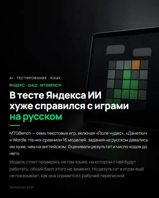 В тесте Яндекса ИИ хуже справился с играми на русском | Сетка — социальная сеть от hh.ru
