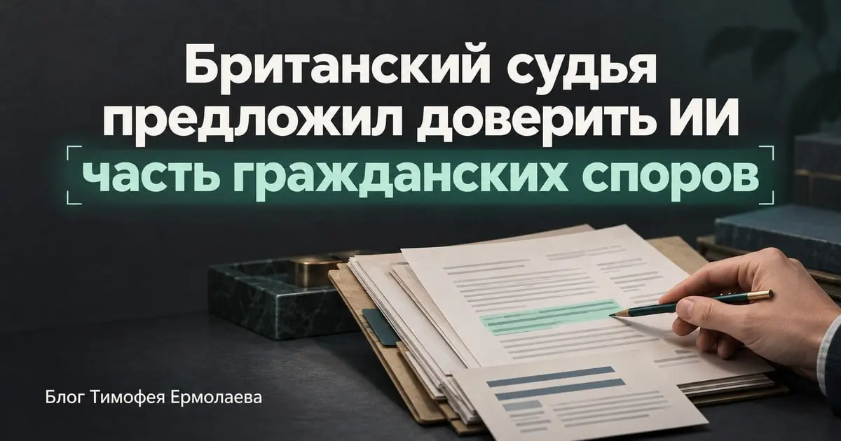 Британский судья предложил доверить ИИ часть гражданских споров
Джеффри Вос, глава гражданского правосудия Англии и Уэльса, вернулся к этой идее в интервью WIRED, опубликованном 28 октября | Сетка — социальная сеть от hh.ru