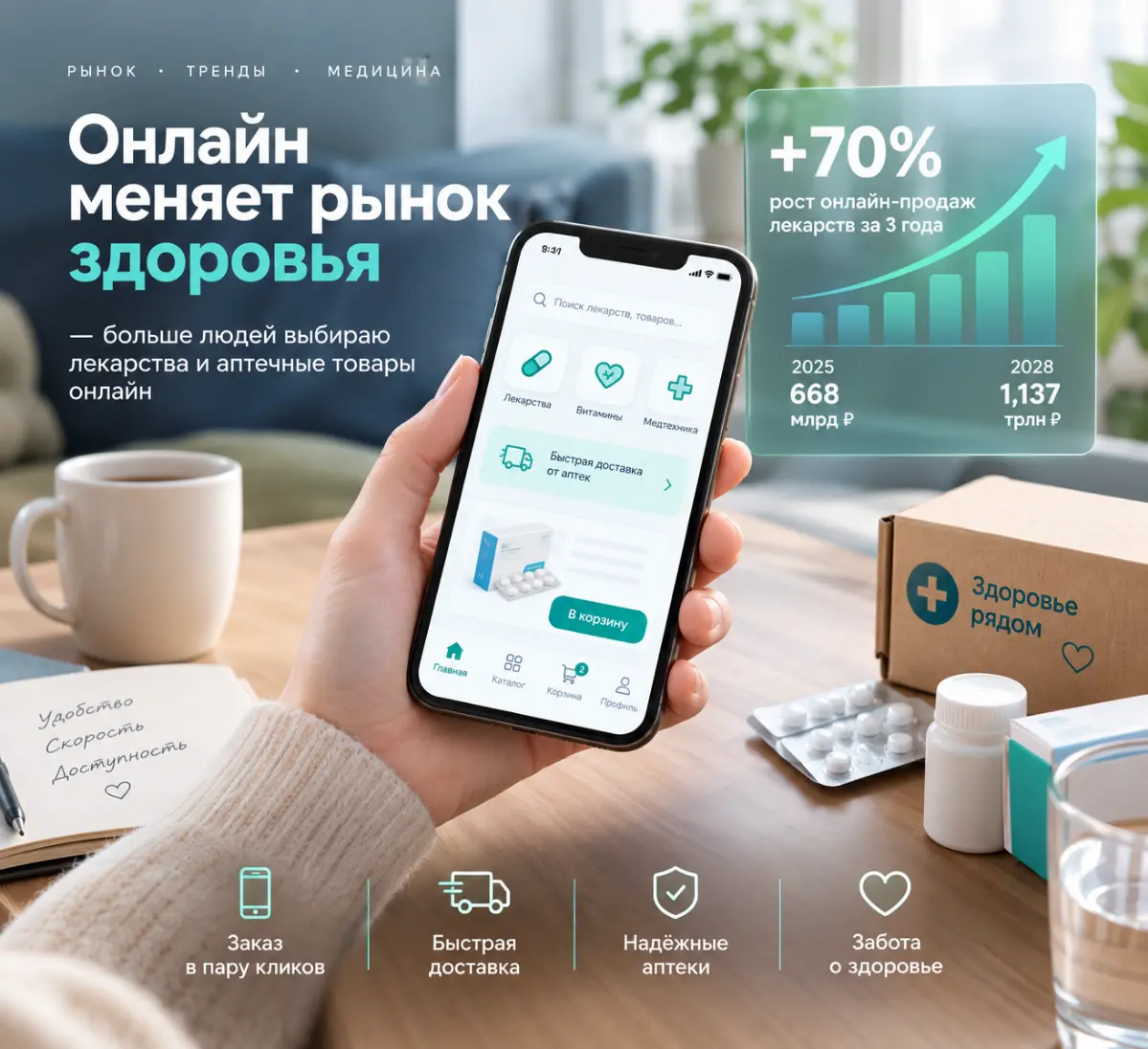 Рынок онлайн-продаж лекарств вырастет на 70% за три года. | Сетка — социальная сеть от hh.ru