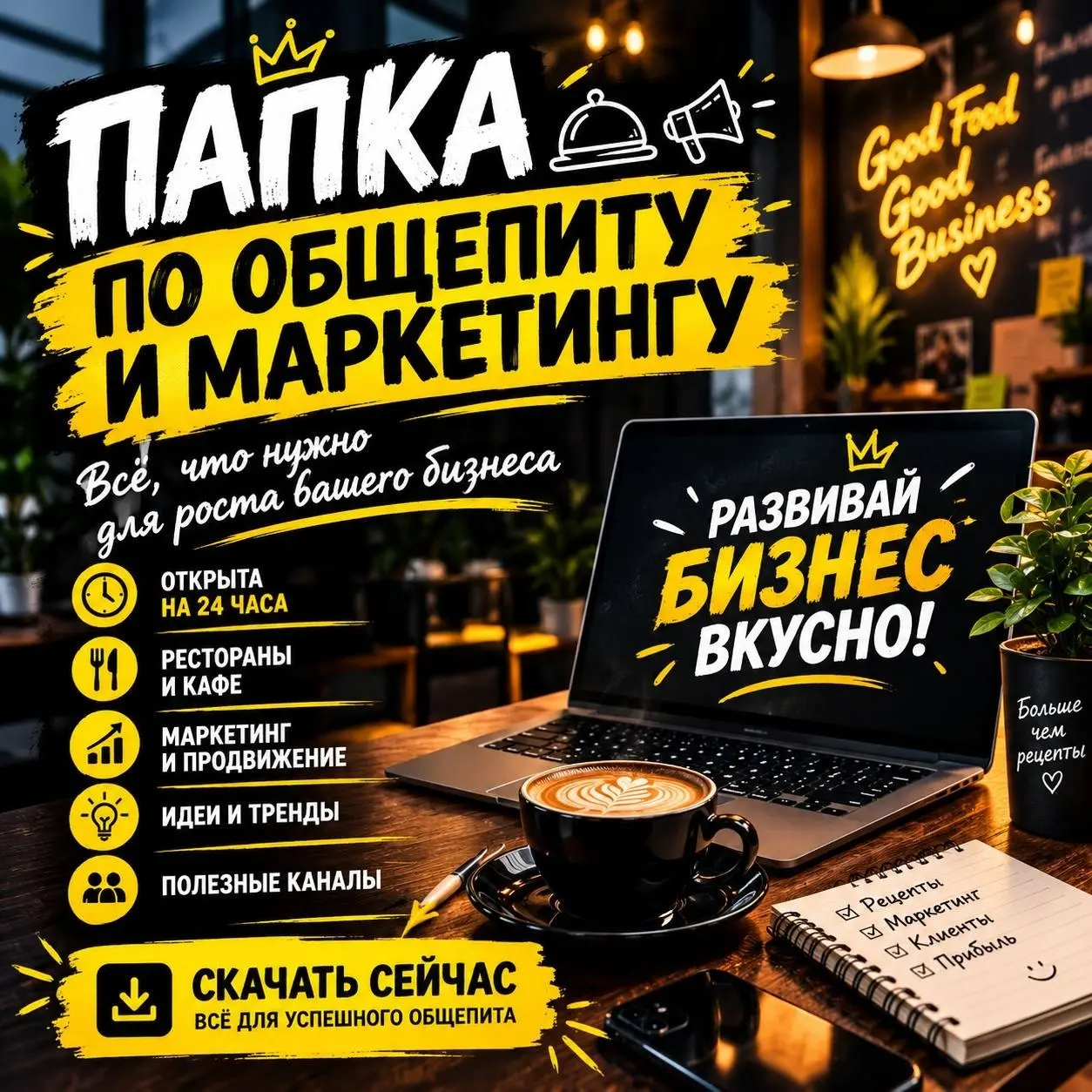 🍽 Папка по общепиту и маркетингу открыта на 24 часа.
Рестораны, кафе, доставки, продвижение, контент, акции, тренды и идеи для привлечения клиентов все в одной папке.
Без воды | Сетка — социальная сеть от hh.ru
