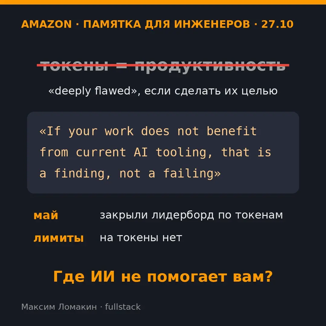 Где ИИ вам не помогает? Amazon теперь считает такой ответ плюсом инженера
Amazon выложила на своём сайте памятку для разработчиков про ИИ | Сетка — социальная сеть от hh.ru