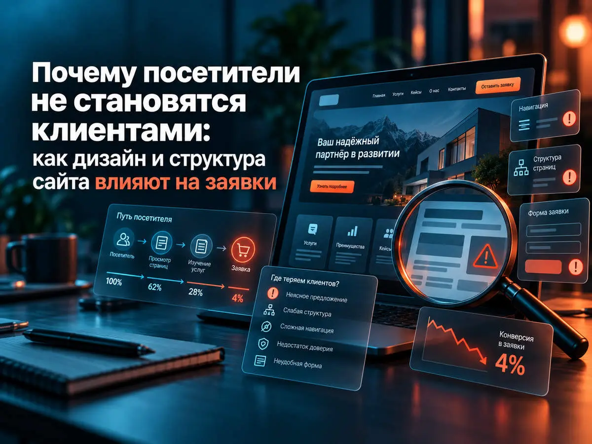 Почему посетители не становятся клиентами: как дизайн и структура сайта влияют на заявки
Красивый сайт может получать переходы из рекламы и поиска, но почти не приносить обращений | Сетка — социальная сеть от hh.ru