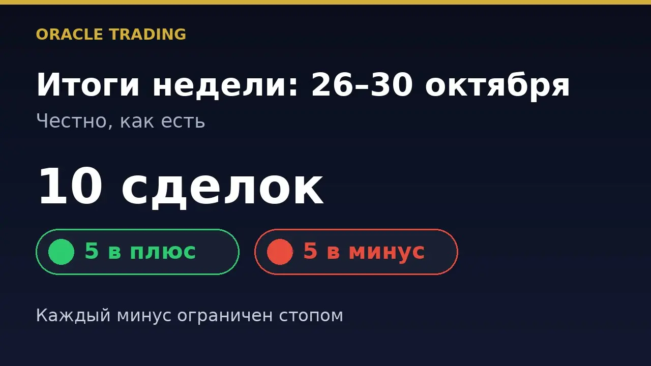 Итоги недели: честно, как есть
Неделя вышла непростой. Я закрыл 10 сделок, из них 5 в плюс и 5 в минус | Сетка — социальная сеть от hh.ru